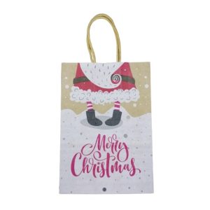 Festive Christmas Small Kraft Gift Bag with handles, Merry Christmas and Santa’s Feet design, eco-friendly recyclable packaging by Kay-T Lifestyle.